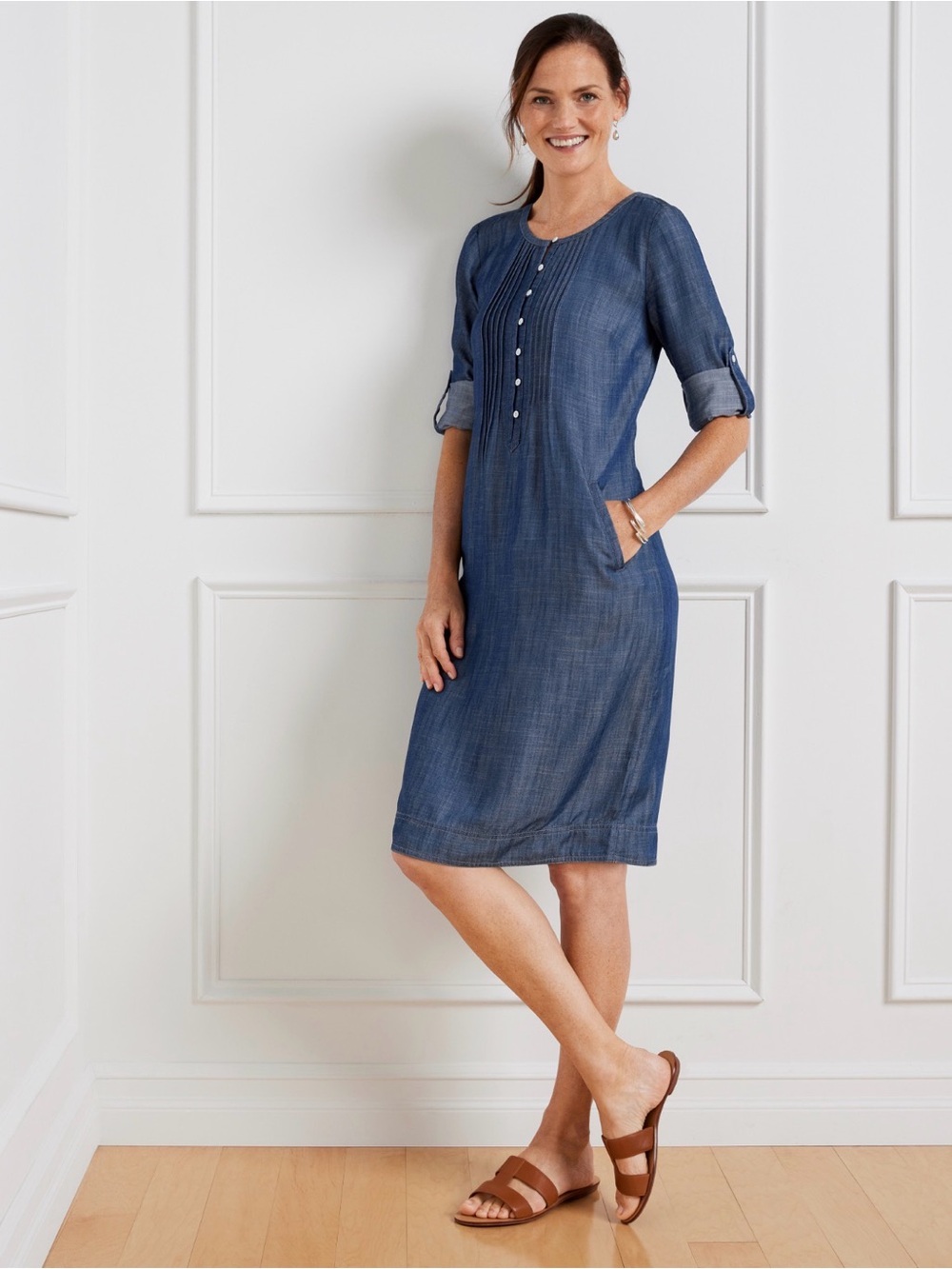 Talbots Denim TENCEL Pintuck Shift Dress